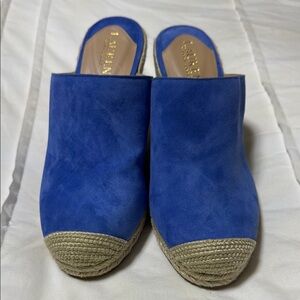 Ralph Lauren Blue and Tan Espadrille Mules